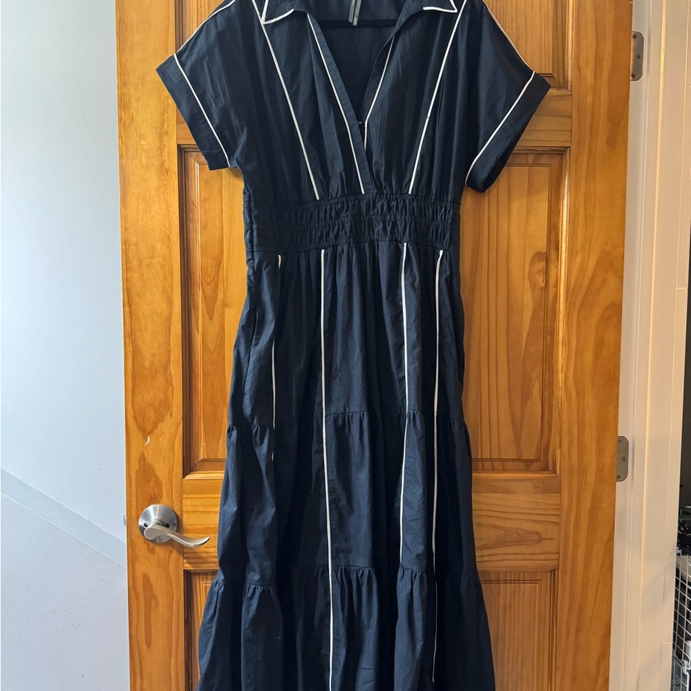 Anthropologie Black Maxi Dress with White Trim